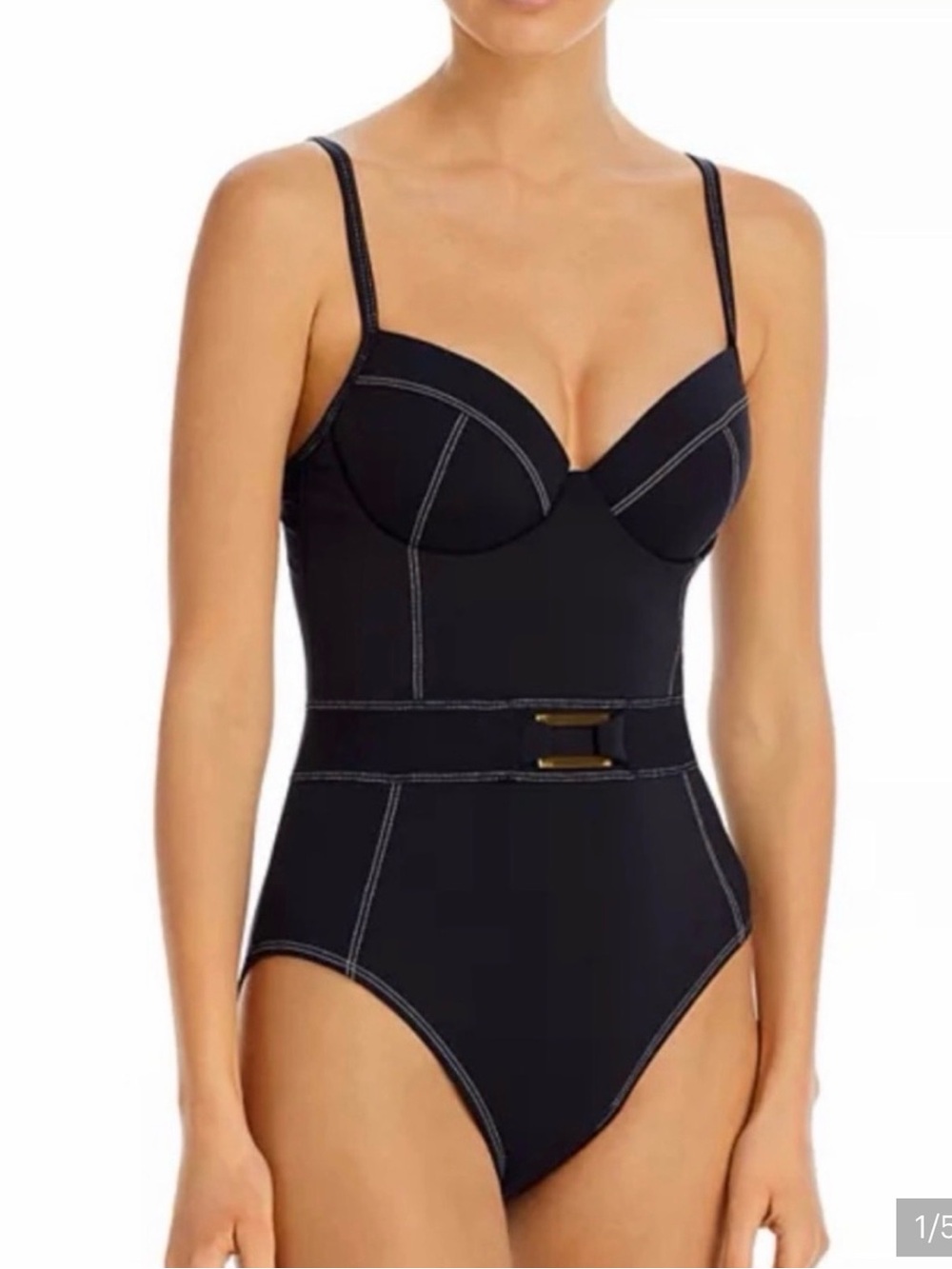 Bleu Rod Beattie Black One-Piece Swimsuit with Contrast Stitching
